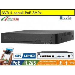 xMeye - NVR POE 4 canali 4K ULTRA HD 8 MegaPixel, compatibile Onvif, h.265, AI, P2P, Cloud, Videosorveglianza IP, VideoAnalisi