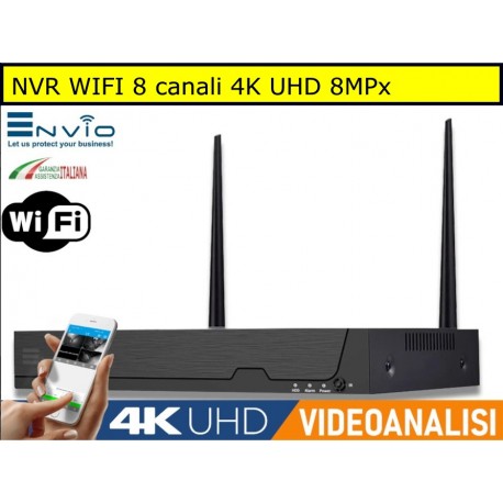 NVR WIFI 8 canali 8MPx 4K ULTRA HD Analisi IntelligenteE P2P H.265 AI Cloud