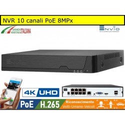 NVR 10 canali, 8 canali,POE + 2 IP non POE, 8 MegaPixel 4K ULTRA HD, Onvif, Linux System, P2P, Cloud xMeye