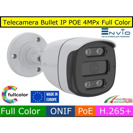 Telecamera Bullet IP POE 4MPx Full Color, Onvif, H.265+, visione notturna a colori 30 metri, analisi video