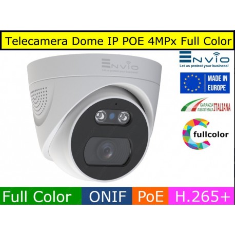 Telecamera Dome IP POE 4MPx Full Color, Onvif, H.265+, visione notturna a colori 30 metri, analisi video
