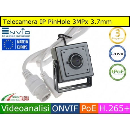 Telecamera PinHole SPY 3.7mm IP 3MPx Sony Starvis, Onvif, POE, VideoAnalisi, Human Detect