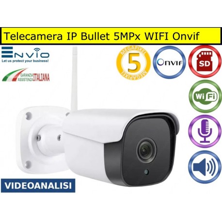 Telecamera Bullet IP WIFI IP 5MPx, IP66, Videoanalisi, Human Detect, registra su SD card con audio bidirezionale