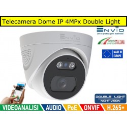 Telecamera Dome IP 4MPx POE Double Light, Onvif, H265+, Visione notturna a colori, Analisi video