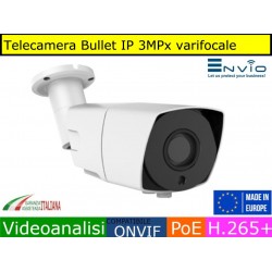 Telecamera Bullet IP 3MPx varifocale 2.8 ~ 12mm, Led 40 mt, Onvif, Videoanalisi, Human Detect, IP66