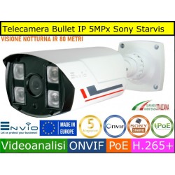 Telecamera Bullet IP 5MPx Sony Starvis IMX335, ottica 4mm, POE, Onvif, H265+, Led 80 mt, IP66, videoanalisi