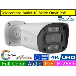 Telecamera Bullet IP 8MPx, led 30 mt, Full Color, 4K Ultra HD, POE, Onvif, H.265+. Visione notturna a colori, Analisi Video