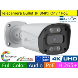 Telecamera Bullet IP 8MPx, led 30mt Full Color, 4K Ultra HD, POE, Onvif, H.265+. Visione notturna a colori, Analisi Video