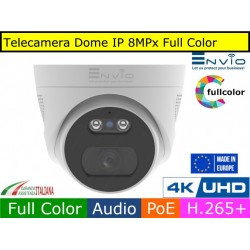 Telecamera Dome IP 8MPx Full Color, 4K Ultra HD, led 20mt, POE, Onvif, H.265+. Visione notturna a colori, Analisi Video