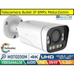 Telecamera Bullet IP 8MPx Ottica Motorizzata, double light, led 40mt, 4K Ultra HD, POE, Onvif, H.265+, Analisi Video