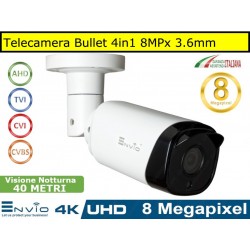 Telecamera Bullet 4in1 8MPx, Led 40mt, 3.6mm, 4K ULTRA HD, IP66, sensore Omnivision