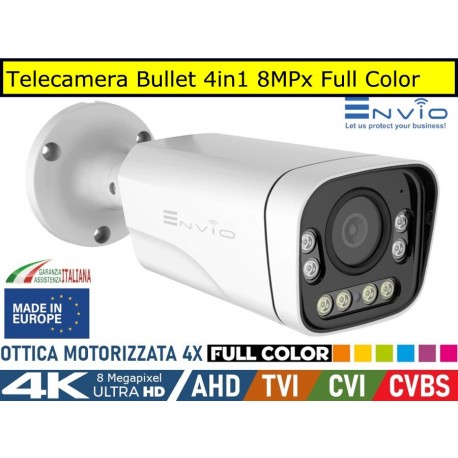 Telecamera Bullet 4in1 8MPx, Led 40mt, ottica motorizzata 4x, 4K ULTRA HD, Full Color