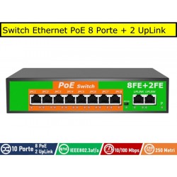 Switch POE 8 Porte POE + 2 Porte Uplink 10/100 Mbps IEEE 802.3AF / AT RJ45 per IP Cam