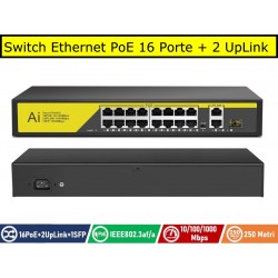 Switch POE 16 Porte POE + 2 Porte Uplink 10/100/1000 Mbps + 1 SFP IEEE 802.3AF / AT RJ45 per IP Cam