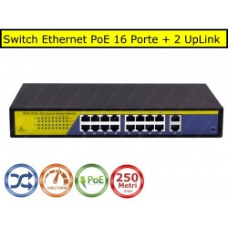 Switch POE 16 Porte POE + 2 Porte Uplink 10/100/1000 Mbps IEEE 802.3AF RJ45 per IP Cam
