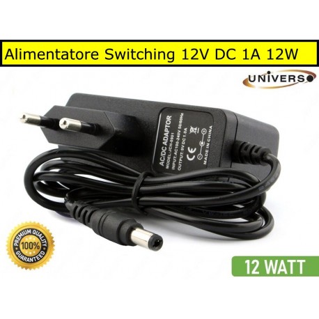 Alimentatore Switching 220 AC 12V DC 1A 12W Nero per CCTV Telecamera