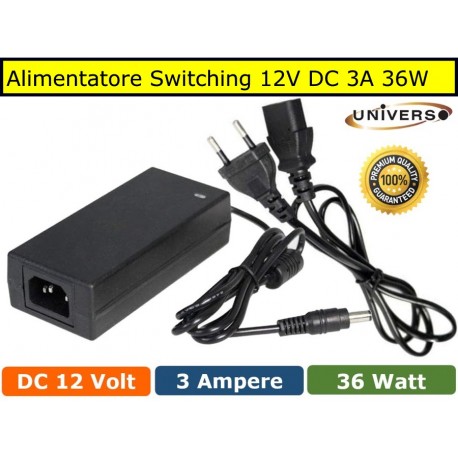 Alimentatore Switching 220 AC 12V DC 3A 36W per CCTV Telecamere