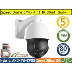 Speed Dome 5MPx Sensore Sony, 3in1 AHD TVI CVBS, PTZ, Zoom ottico 18x, IP66, Led 80mt
