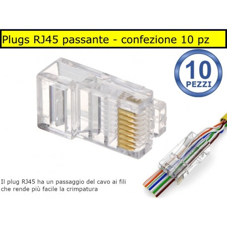 10 pezzi connettore Plug RG45 tipo EZ passante per cavo Ethernet Lan UTP Cat 5e
