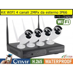 Kit Videosorveglianza WIFI 4 canali 2MPx 1080P Full HD da esterno IP66