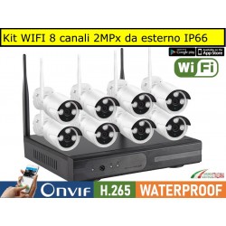 Kit Videosorveglianza WIFI 8 canali 2MPx 1080P Full HD da esterno IP66