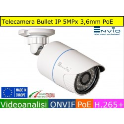 Telecamera Bullet IP 5MPx ottica 3.6mm, Onvif, POE, H.265++, IP66, Videoanalisi  megapixel videoanalisi onvif poe h.265+