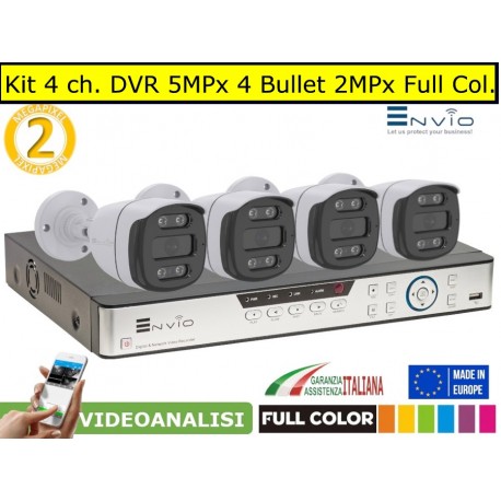 Kit 4 ch. 2MPx AHD DVR e 4 telecamere bullet 2MPx Full Color, Cloud xMeye