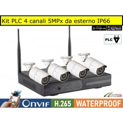 KIT 4 Canali 5MPx tecnologia PLC Power Line su presa elettrica con 4 Telecamere IP 5MPx protezione IP66