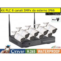 KIT 8 Canali 5MPx tecnologia PLC Power Line su presa elettrica con 8 Telecamere IP 5MPx IP66
