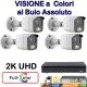 KIT VIDEOSORVEGLIANZA FULL COLOR 4 CANALI 4 TELECAMERE BULLET 3.6MM 2MPX COLORE NOTTURNO  CON VIDEO ANALISI E FACCIALE
