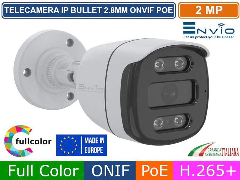 Telecamera Bullet IP Full Color 2MPx POE ONVIF visione notturna a colori 20 Mt. analisi video