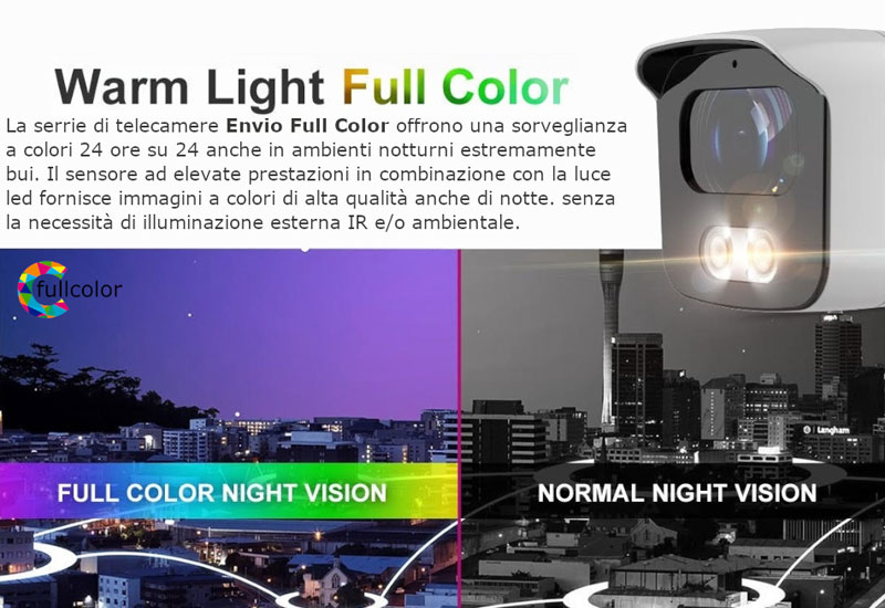 Telecamera Bullet IP Full Color 2MPx POE ONVIF visione notturna a colori 20 Mt. analisi video